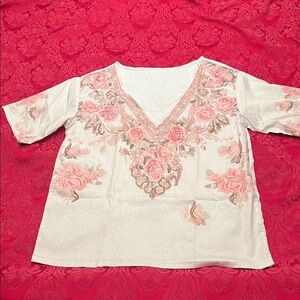 Beautiful Floral Cream  and Pink Top
